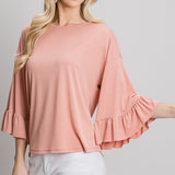 Solid Knit Bell Sleeve Top