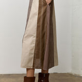 Mixed Media Striped Midi Skirt