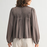 Pin Tuck Front Tie Blouse