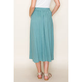 Pleat Front Flared Midi Skirt