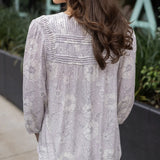 Sketched Floral Pintuck Blouse