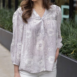 Sketched Floral Pintuck Blouse