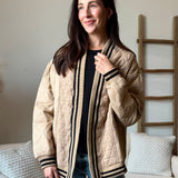 Varsity Style Quilted Cardigan