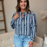 Cowboy Nights Split Neck Blouse