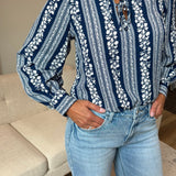 Cowboy Nights Split Neck Blouse