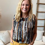 Sleeveless Draped Knit Top w/ Shoulder Pads (Liverpool)