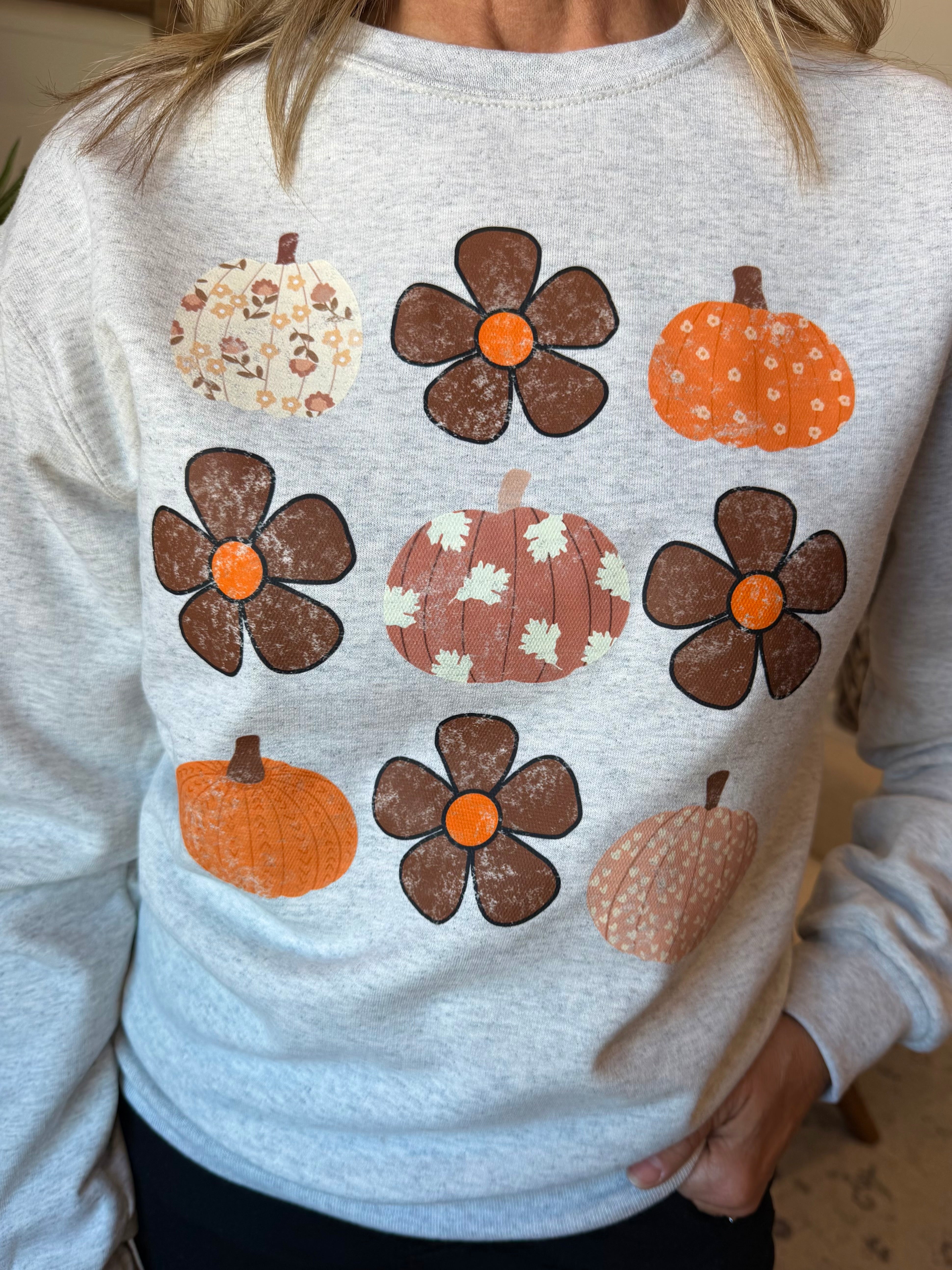 Boho Flowers & Pumpkins Graphic Sweatshirt