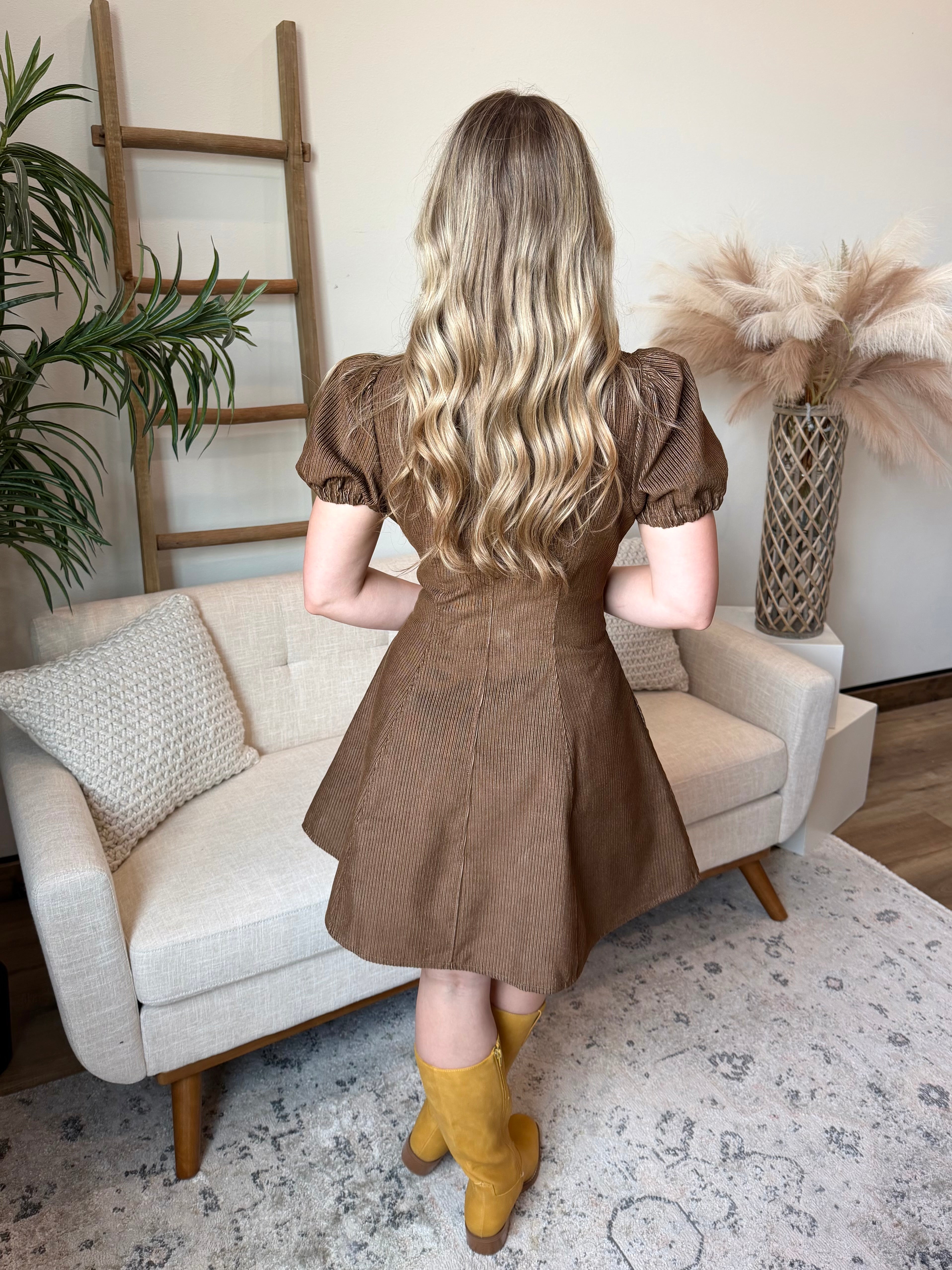 Zip Up Corduroy Mini Dress