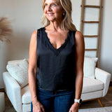 V Neck Woven Tank w/ Lace Trim (Liverpool)