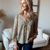Long Sleeve Lace Up Woven Blouse (Liverpool)