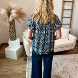 Flutter Sleeve Mix Print Button Front Woven Top (Liverpool)