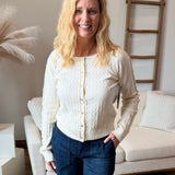 Button Front Cardigan Sweater w/Ruffles (Liverpool)