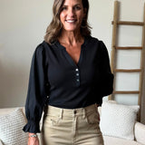3/4 Sleeve Knit-to-woven Top w/Smocking (Liverpool)