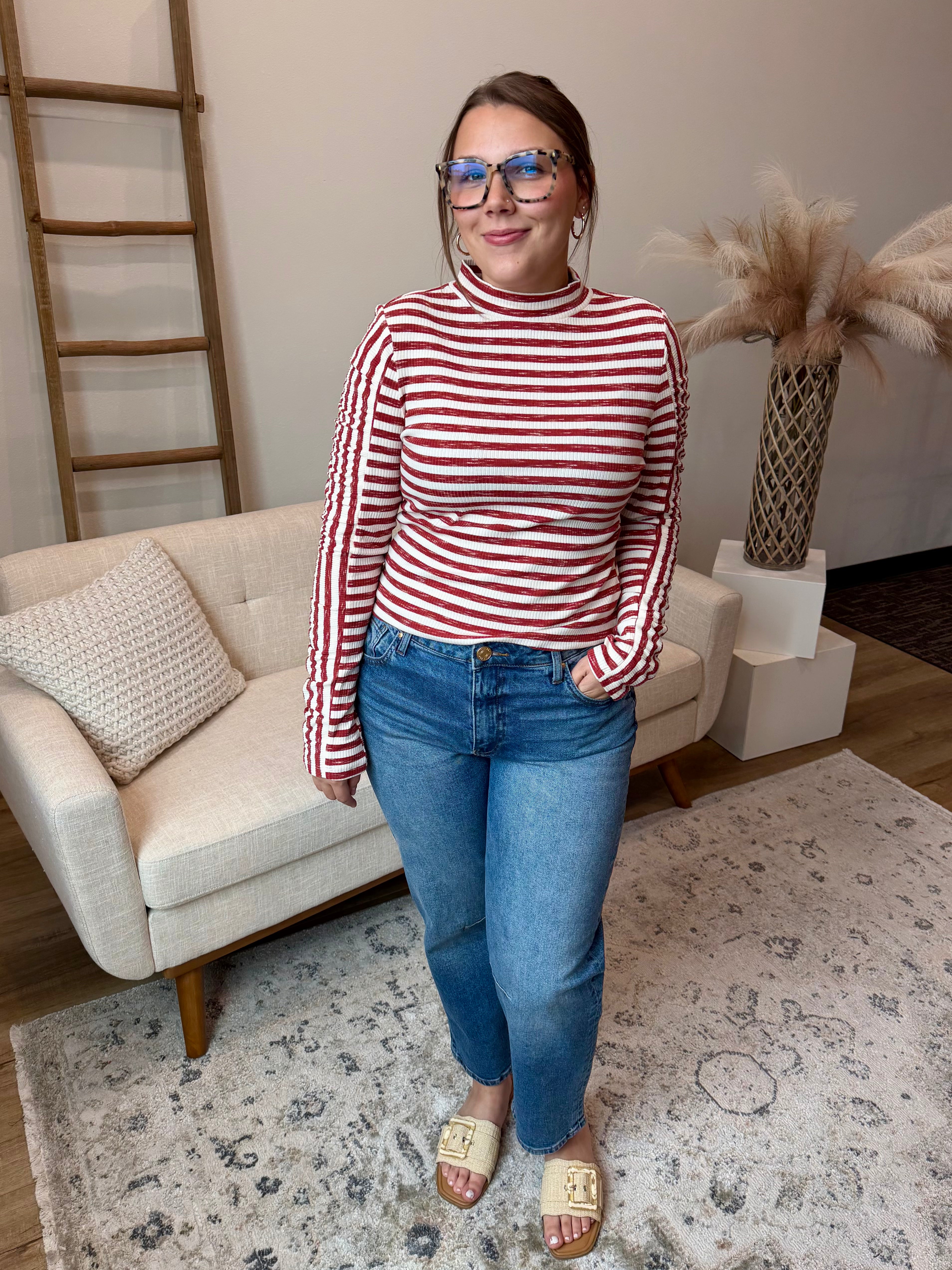 Lurex Striped Mock Neck Top