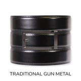 1 Gloss Black Leather Ratchet Belt & Buckle Set (Tough Apparel)