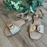 Tavia Gold Buckle Flat Sandal