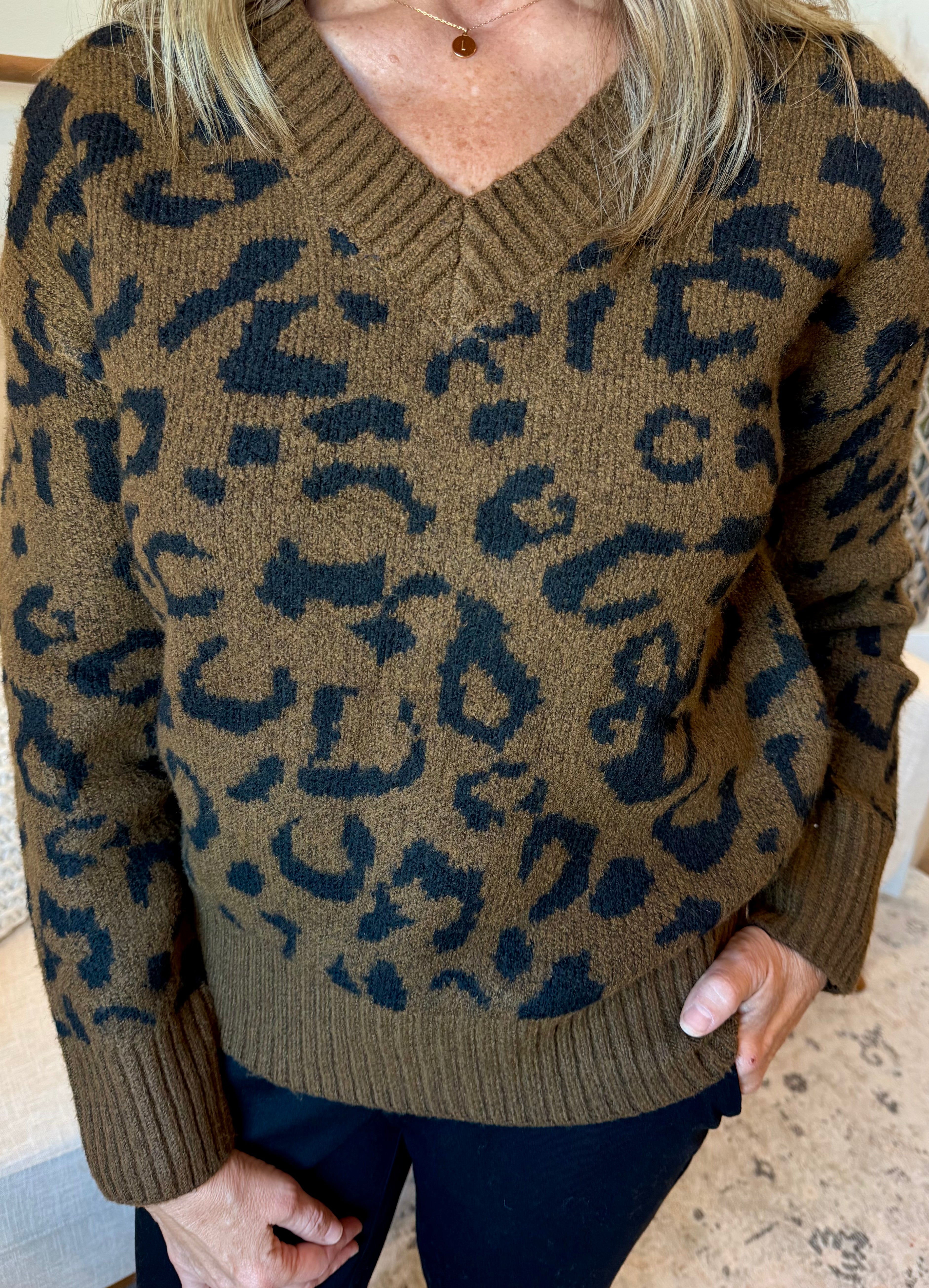 Leopard V Neck Sweater (Dex)