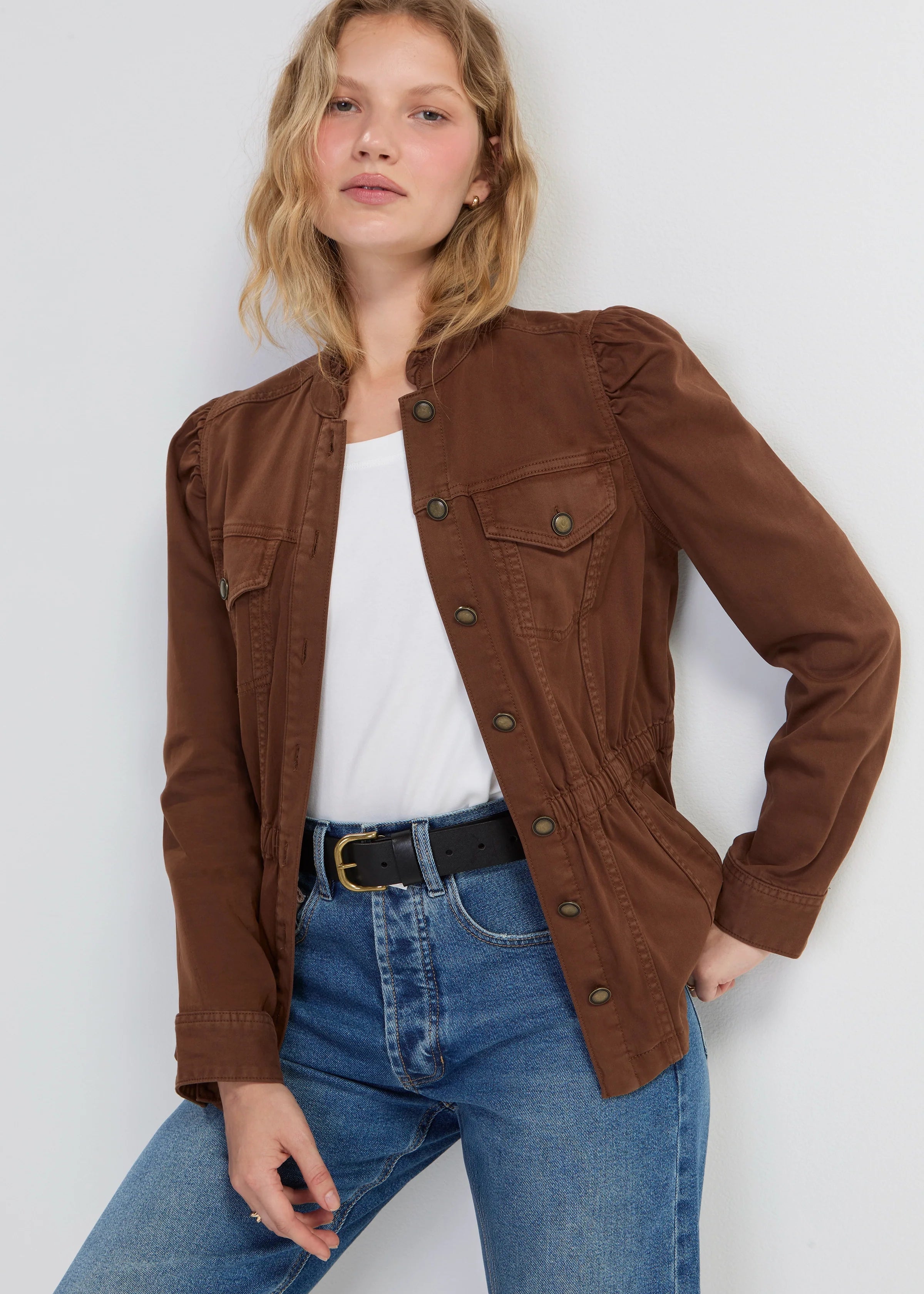 Puff Sleeve Trucker Jacket w/ Ruffle Collar (Liverpool)