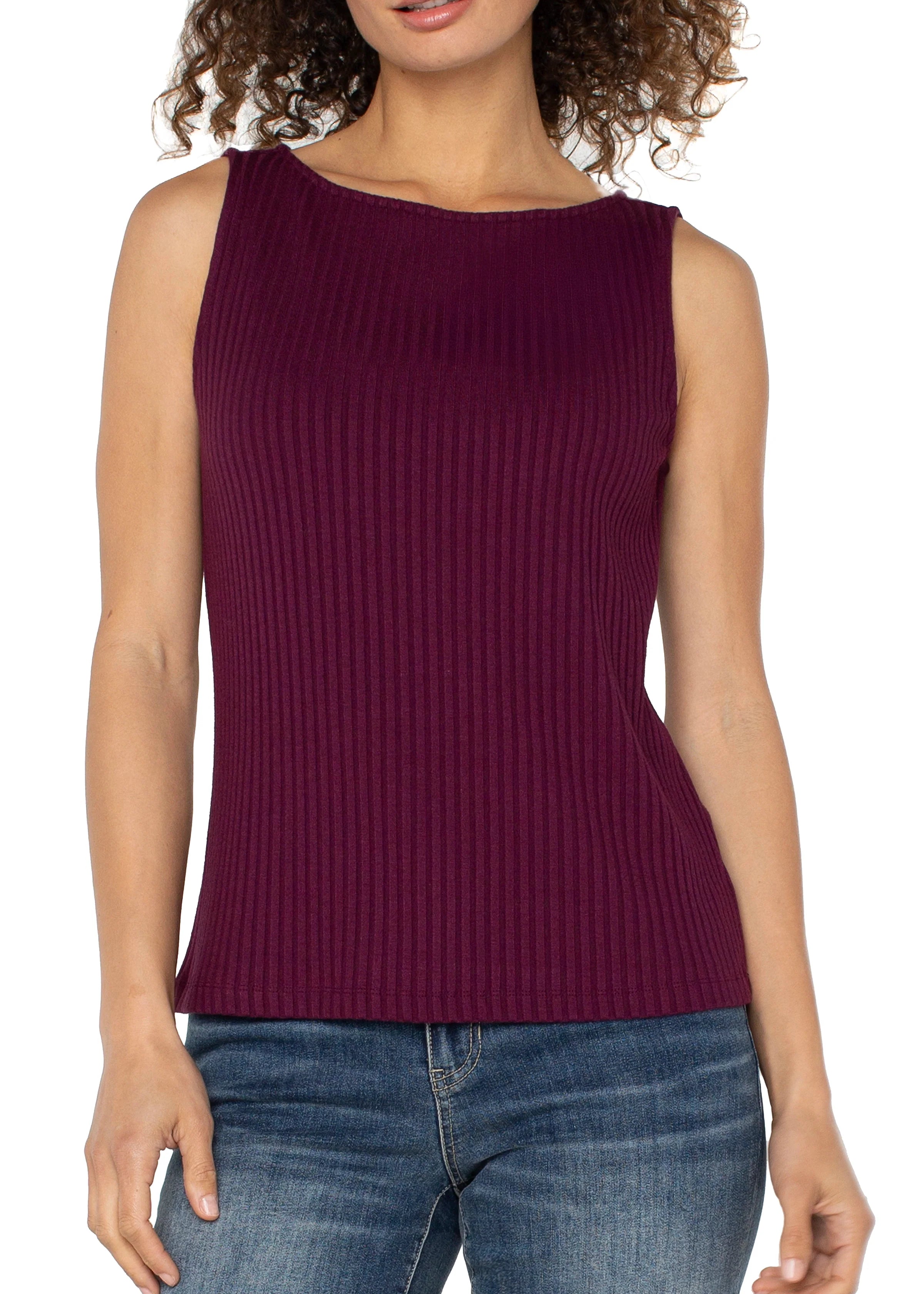 Sleeveless Boatneck Rib Knit Tank (Liverpool)