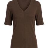 Double Layer V-Neck Rib Knit Top (Liverpool)