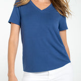 Short Sleeve V Neck Knit Tee (Liverpool)