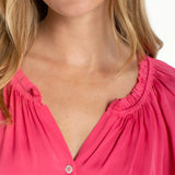 3/4 Sleeve Button Front Top w/ Ruffle Details (Liverpool)