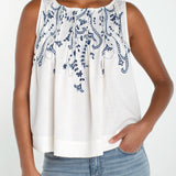 Sleeveless Boat Neck Woven Top (Liverpool)