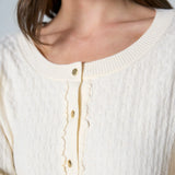 Button Front Cardigan Sweater w/Ruffles (Liverpool)