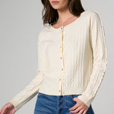 Button Front Cardigan Sweater w/Ruffles (Liverpool)