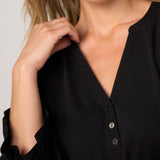 3/4 Sleeve Knit-to-woven Top w/Smocking (Liverpool)