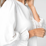 3/4 Sleeve Knit-to-woven Top w/Smocking (Liverpool)