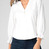 3/4 Sleeve Knit-to-woven Top w/Smocking (Liverpool)
