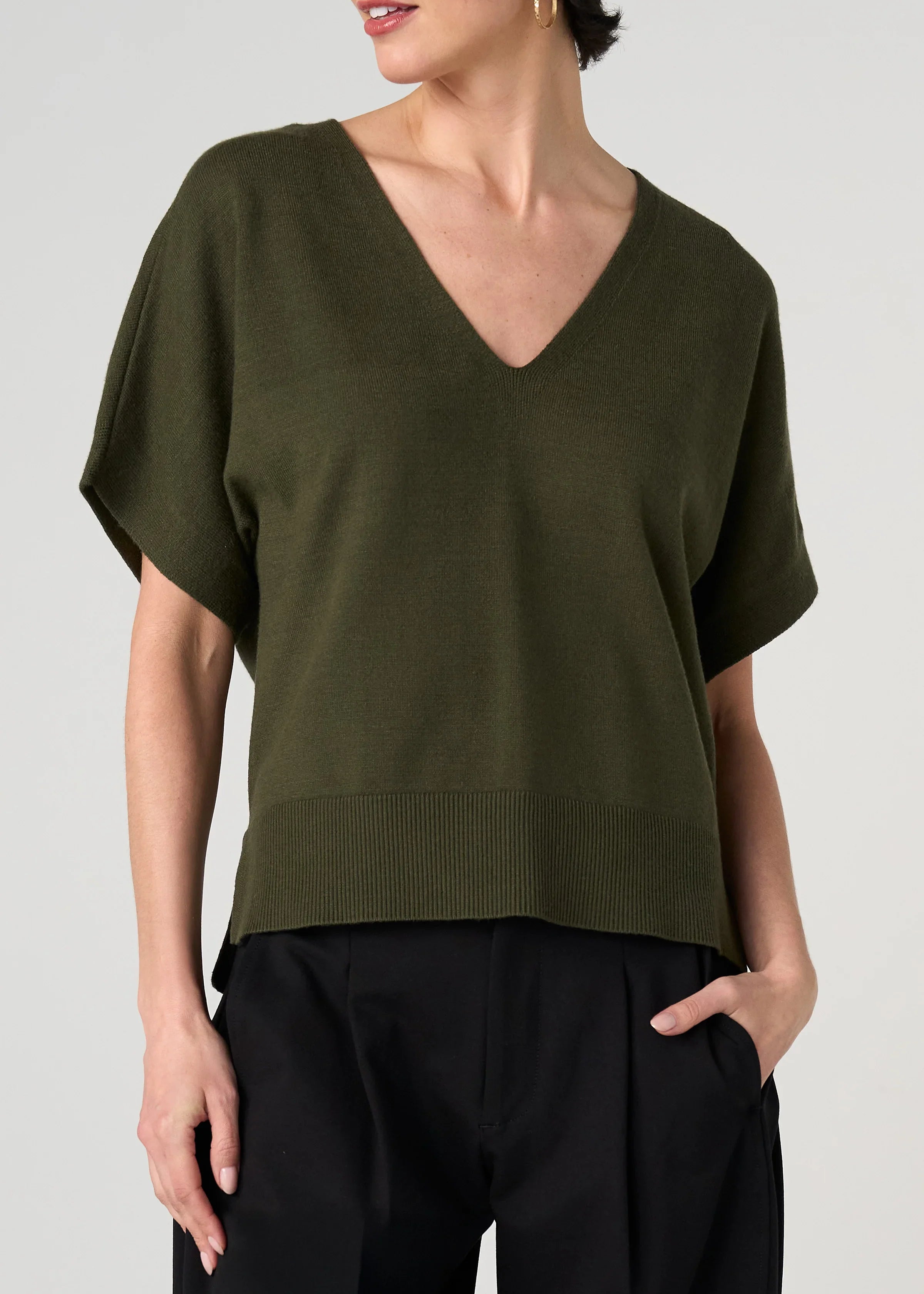Short Sleeve V-neck Dolman Sweater (Liverpool)