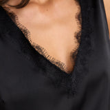 V Neck Woven Tank w/ Lace Trim (Liverpool)