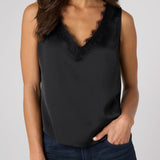 V Neck Woven Tank w/ Lace Trim (Liverpool)