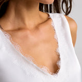 V Neck Woven Tank w/ Lace Trim (Liverpool)
