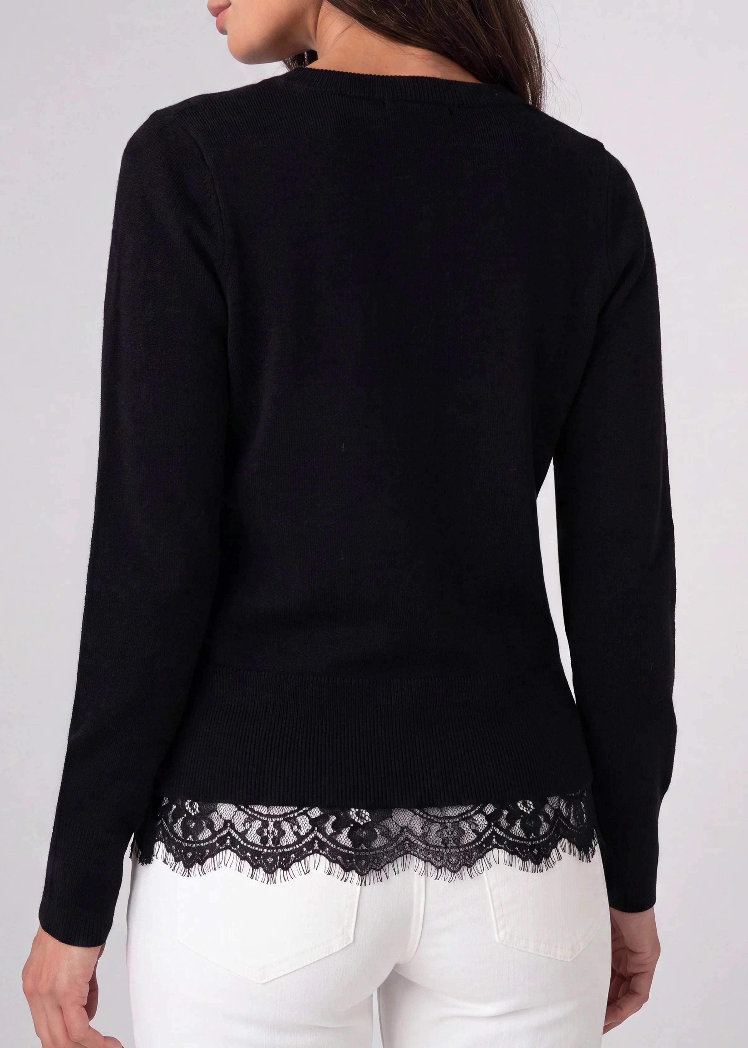 V Neck Long Sleeve Sweater w/Lace (Liverpool)