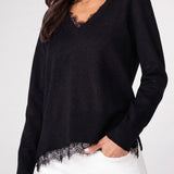 V Neck Long Sleeve Sweater w/Lace (Liverpool)
