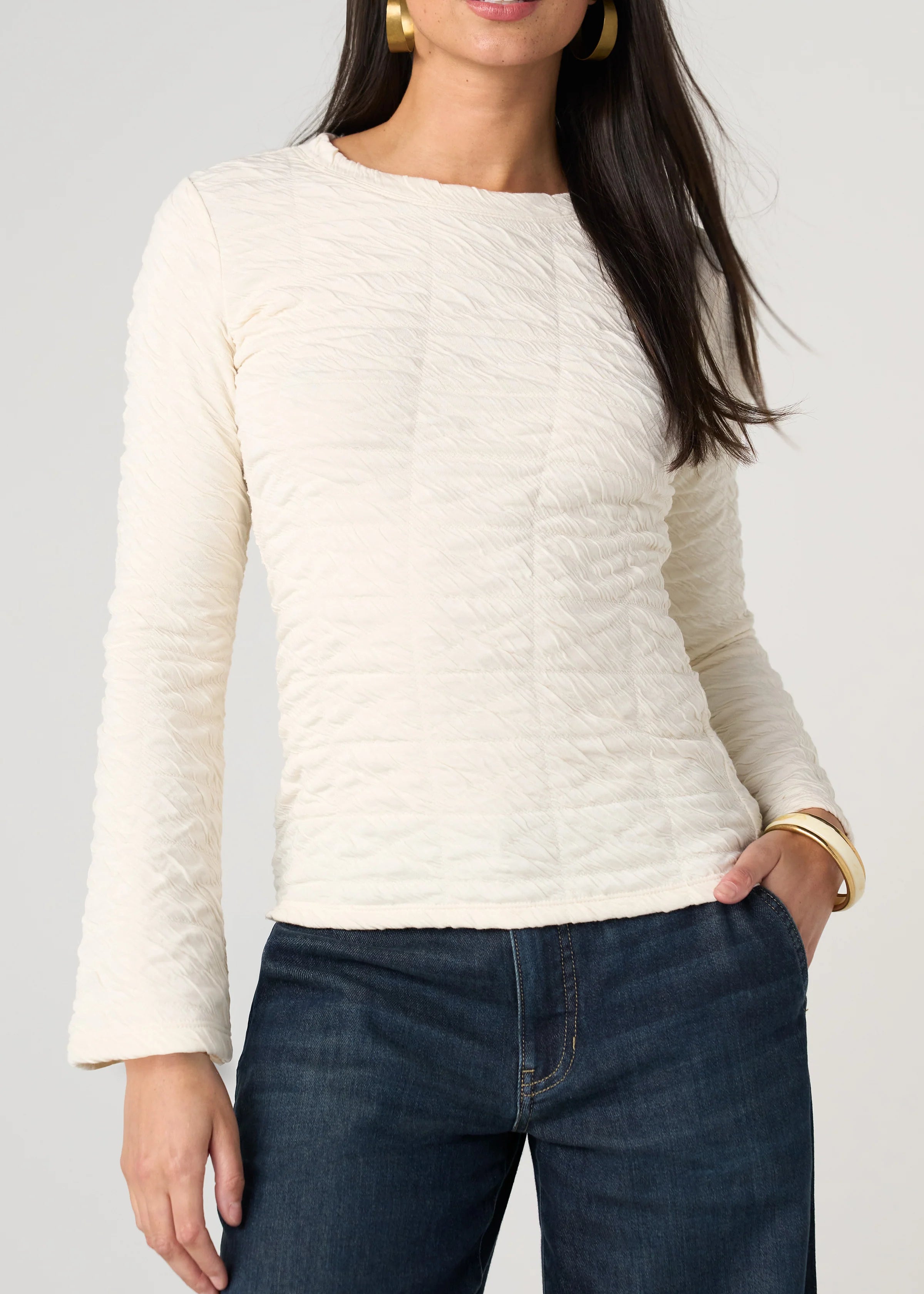 Long Flare Sleeve Crew Neck Knit Top (Liverpool)