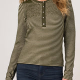 Long Sleeve Knit Henley Top w/ Sweater Trim (Liverpool)