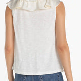 Ruffle Front Sleeveless Woven-to-knit Top (Liverpool)