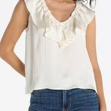 Ruffle Front Sleeveless Woven-to-knit Top (Liverpool)