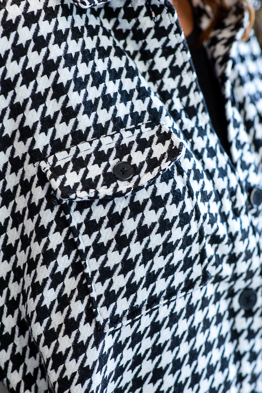 PLUS DEX Button Front Houndstooth Shacket
