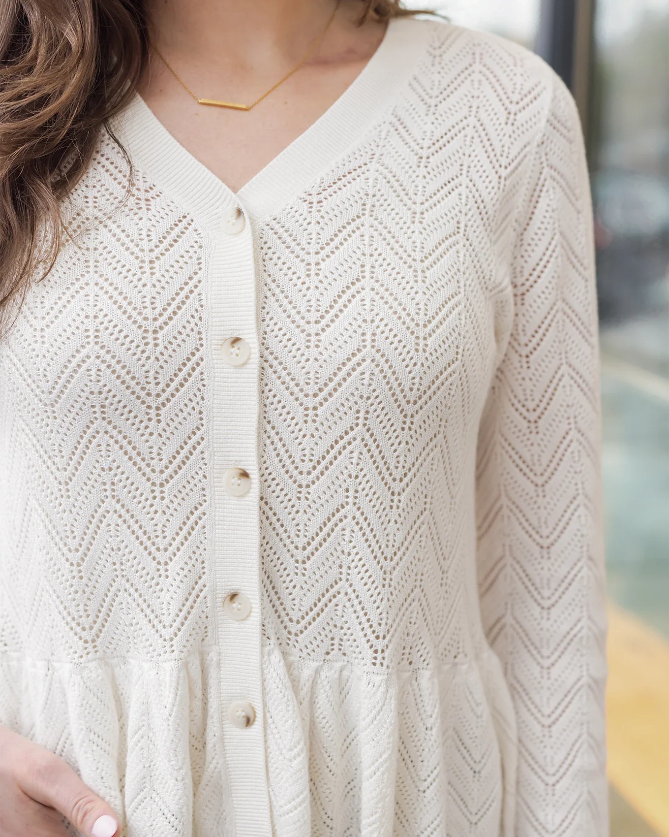 Pointelle Peplum Cardigan