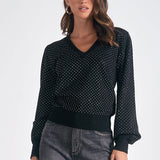 Rhinestone V Neck Sweater