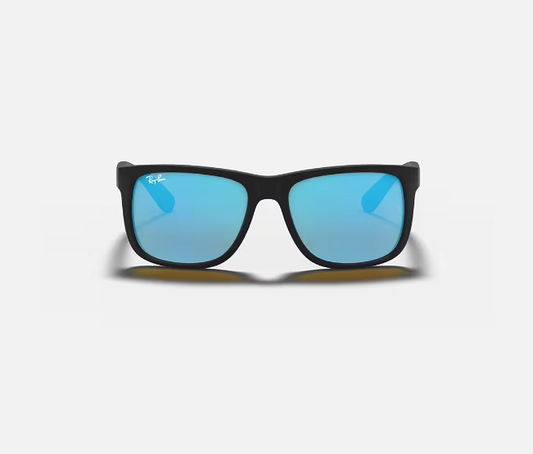 RAY-BAN Men's Justin Rubber Sunglasses (Rubber Black w/Blue Flash)
