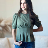 Pleat Waist Puff Sleeve Top