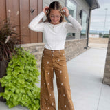 Embroidered Wide Leg Stretchy Pant