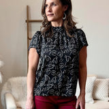 Abstract Print Ruffle Blouse