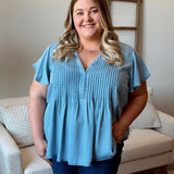 Flutter Sleeve Popover Blouse w/ Pintucks (Plus) (Liverpool)